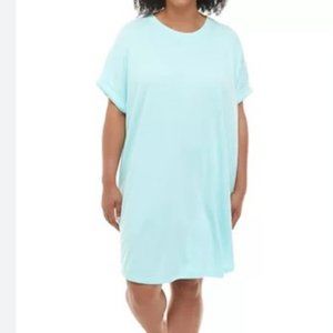Crown & Ivy Short Sleeve Round Hem Dress in Foaming Aqua Size L - NEW